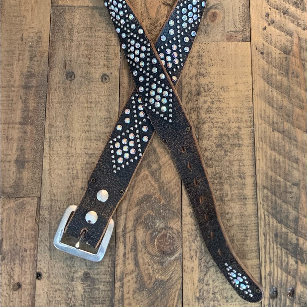Rhine stones & silver studs leather belt